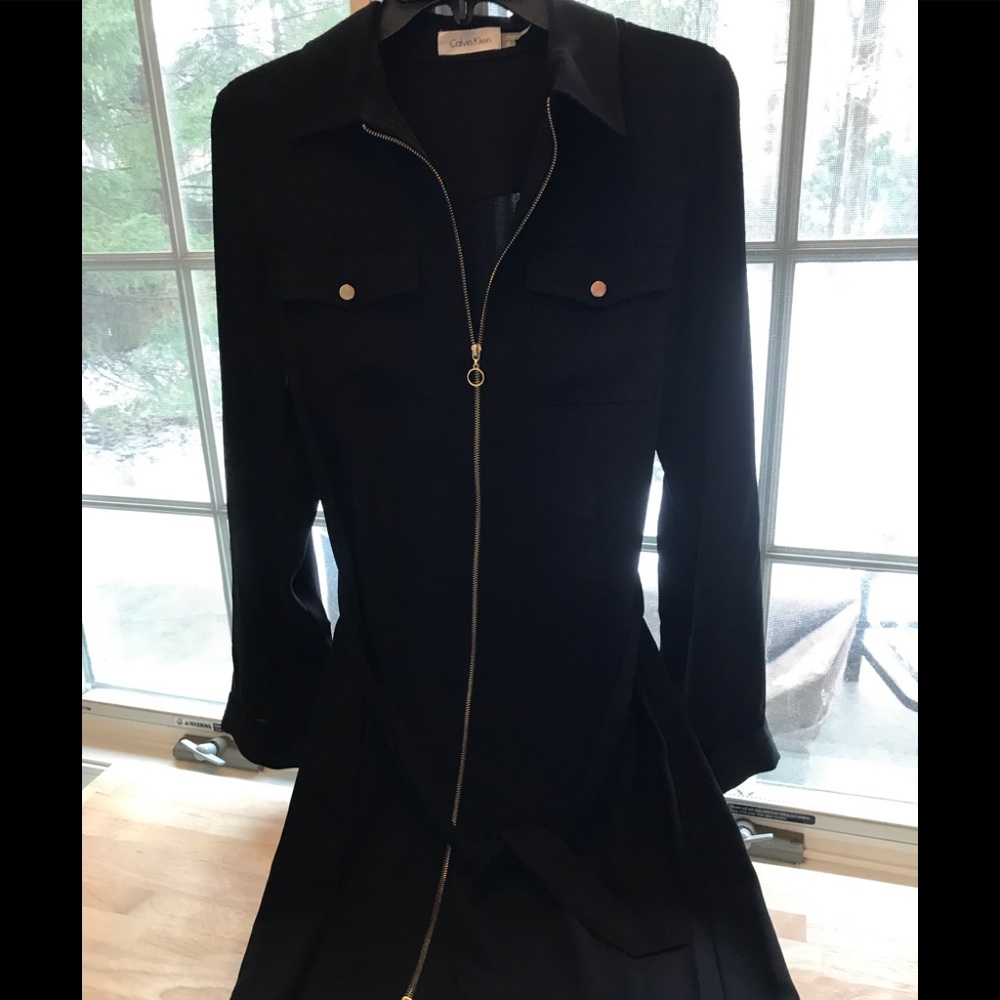 Calvin Klein Zip-Up Shirt Dress in black size 6.